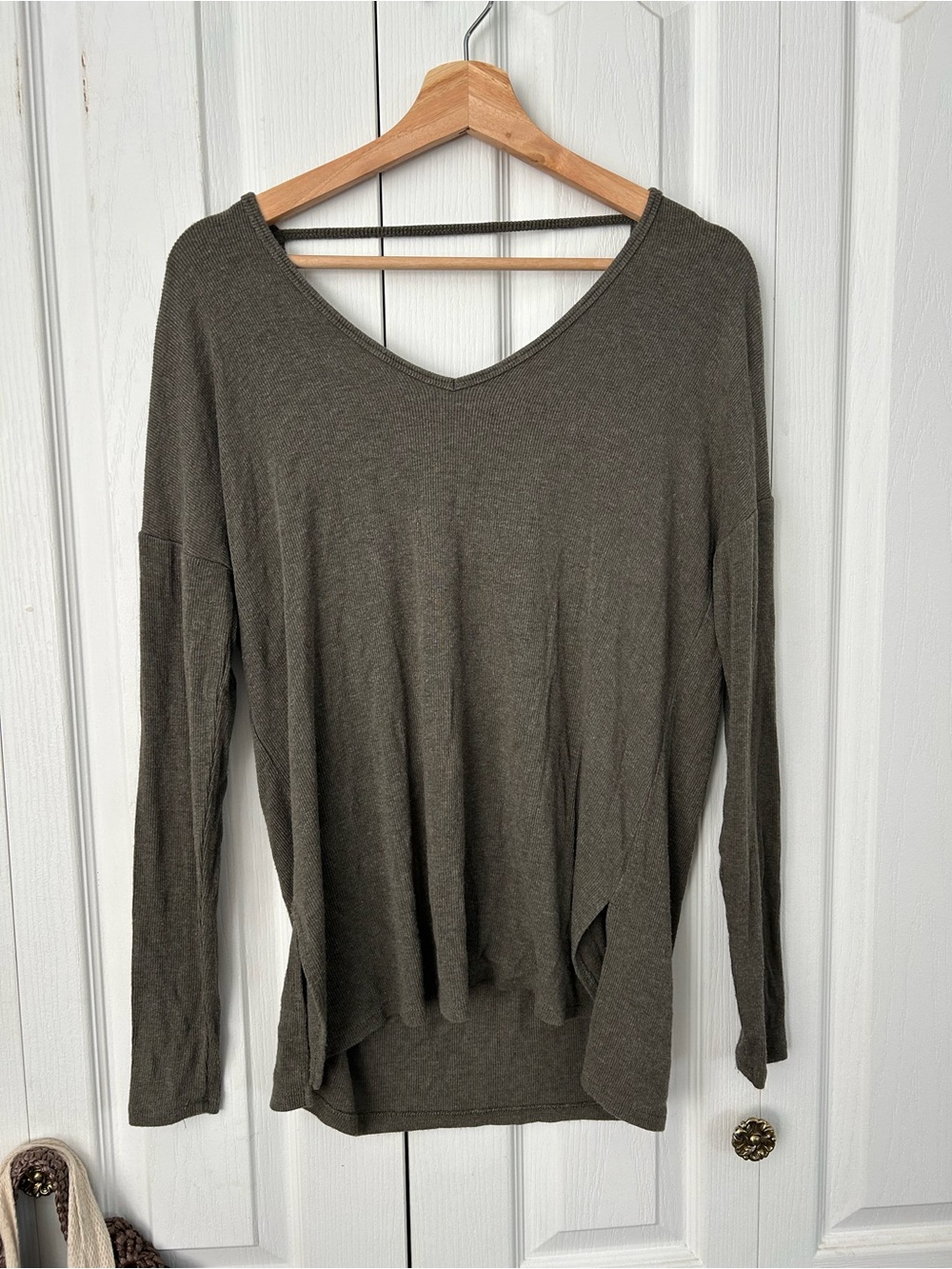 Olive V-Neck Lightweight Knit Sweater